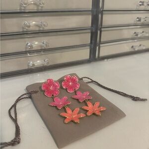 Pink and Gold Floral Earrings